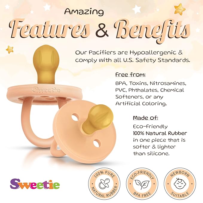 SWEETIE Rubber Pacifier Natural Rubber Pacifier Rounded (Light Pink, 12-18 Month)