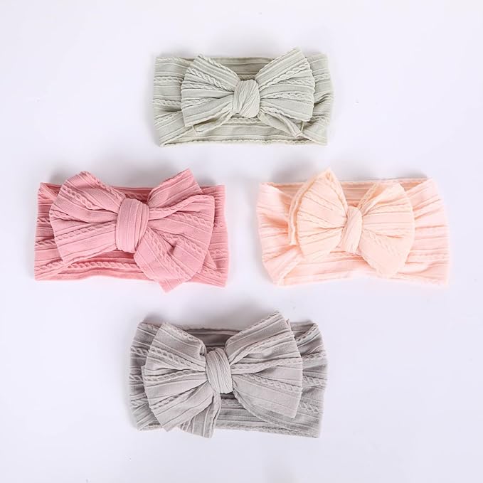 8 Pcs Baby Bows Headbands Soft Nylon Hairbands Super Elastic Headband Hair Accessories For Baby Girls Infant Toddler Essentials (8 Color-Green, Mid)
