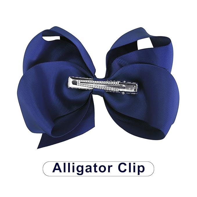DEEKA 16 PCS 4" Hand-made Hair Bow Grosgrain Ribbon Solid Color Hair Bow Alligator Clips Hair Accessories for Little Teen Toddler Girls -Navy Blue