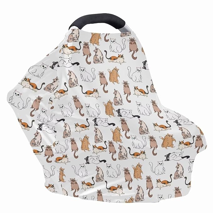 Cute Cat Multi-Use Car Seat Canopy Cover Dust Cover Reusable Soft Infant Stroller Cover Lightweight Breastfeeding Shawl Wind-Protected Stroller Canopy Covers