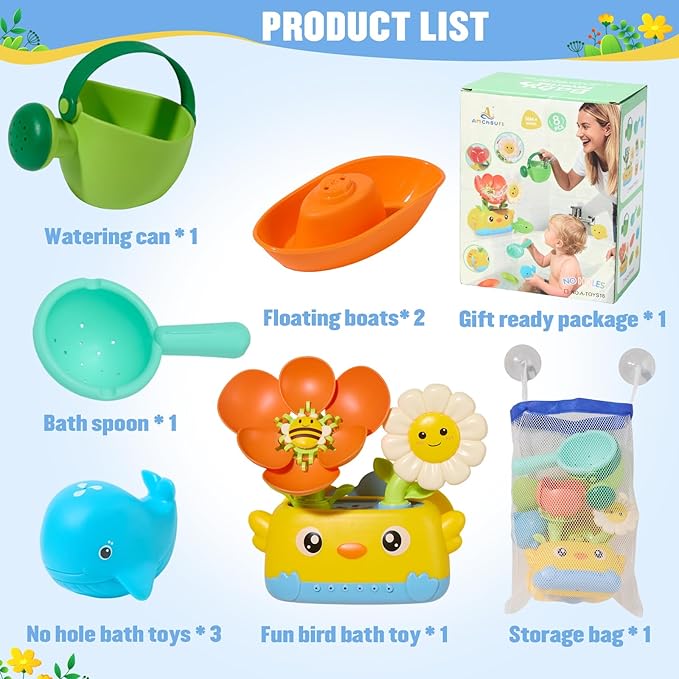 Baby Bath Toys for Kids Ages 1-3 | Safe & Fun Mold Free Toddler Bath Toys | Interactive Bath Toys with Blooming Flower with Watering Can Bathtub Water Toys for 1+ Year Old Great for Girls Shower Gifts
