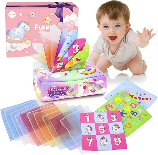 Baby Tissue Box Toy,Baby Toys 12 Months,Educational Toys for Babies,Soft Crinkle Sensory Toys for Babies Infant Toddlers,1 Year Old Toys Boys Girls