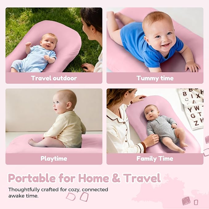 Baby Lounger & Snuggle Nest for Newborn 0-24 Months, Baby Nest Supervised Breathable Cotton for Newborn, Breathable Portable Infant Lounnger for Travel and Home, Pink (Lounger Cover Included)