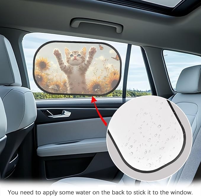 Bulopur Cute Cat Car Sun Shade 2 Pack Car Window Shades for Baby Cute Design UV Protection Breathable Easy to Install Car Decor Accessories Fit Most Car, Truck, SUV, or Van