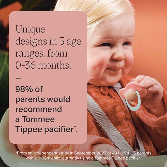 Tommee Tippee Ultimate Fit Pacifiers, 18-36 Months, Extra Air Holes, Symmetrical Nipple and Shield, 100% BPA Free Silicone, Dishwasher and Sterilizer Safe, Pink and Purple, Pack of 4