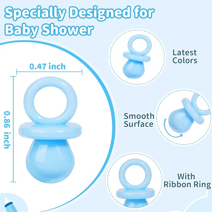 200 Mini Pacifiers Baby Shower Game Boy, 0.86’’ Plastic Pacifiers Baby Shower Game, Bulk Baby Shower Pacifiers for Gender Reveal Baby Shower Decoration DIY, Table Scatter, Baby Shower Favors (Blue)