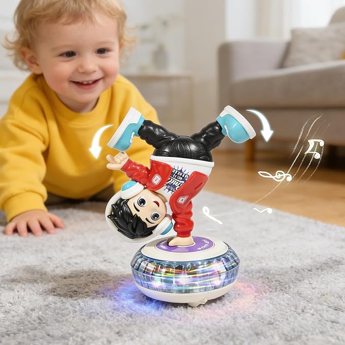Electric Upside-Down Spinning Street Dance Figurine, Light Up Infant Toys Birthday Easter Gifts with Dynamic Music & Cool Lights