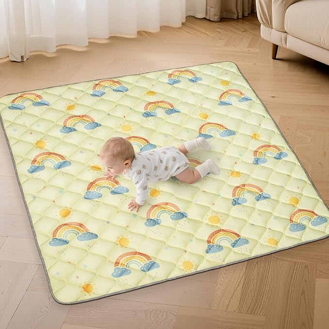 47"x47" Baby Playpen Mat - Thicken Foam Cushioned Playmat for Babies Toddlers Infants - Foldable Baby Play Mat for Floor Non-Slip & Machine Washable, Rainbow