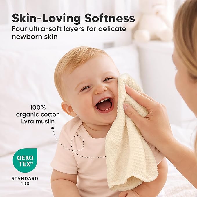 5-Pack Muslin Baby Washcloths for Newborn – 12x12 Soft Absorbent Organic Cotton Muslin Wash Cloths for Babies Girl, Boy, Infant, Toddlers, Kids Face Towel, Bath Essentials, Baby Burp Rags (Cameo)