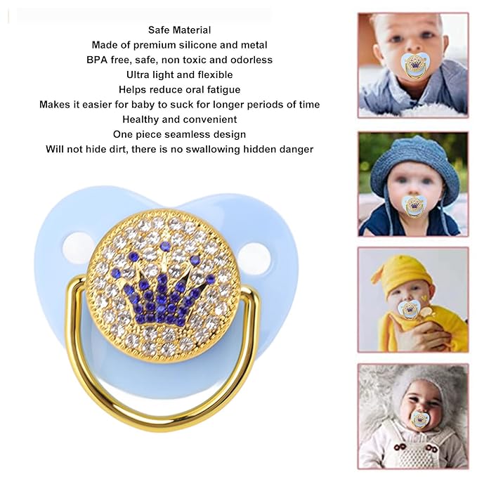 Baby Pacifier Symmetrical One Piece Design Nipple Shape Helps Promote Oral Development Ultra Light Soft Bling Silicone Newborn Pacifier for 6 to 18 Months Infant (Blue)