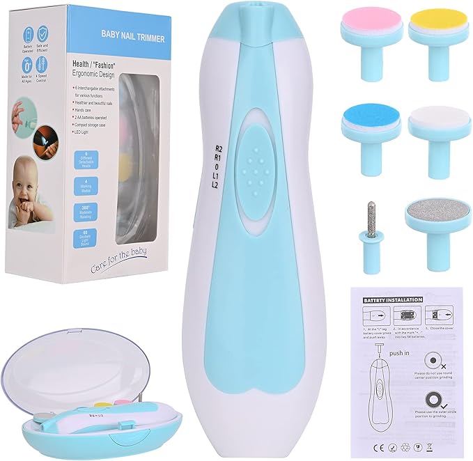 Baby Nail Clipper,Electric Baby Nail Trimmer,Toes Fingernails Care Trimmer with LED Light for Newborn,Kids and Adults(Blue)