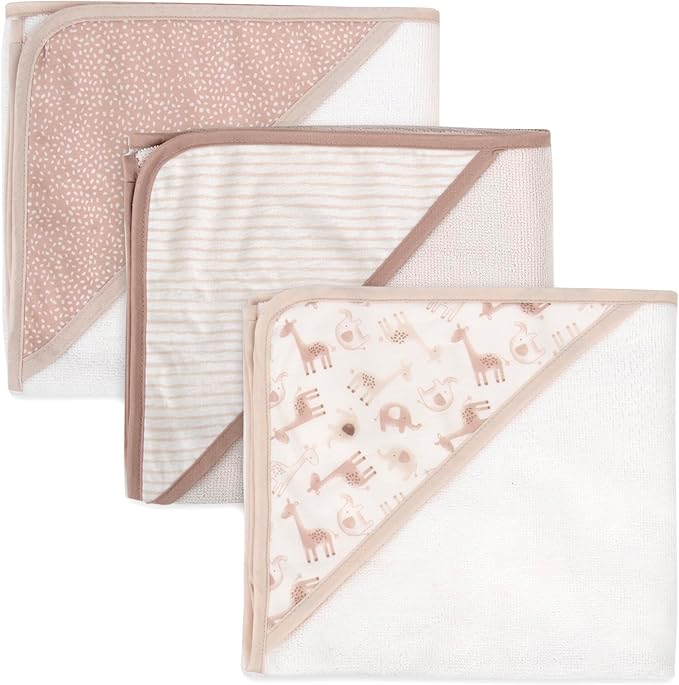 Jessica Simpson 6 Piece Printed Hooded Bath Towel and Washcloth Set for Infant, Newborns and Toddlers 3 – 24 Months for Bath Time, Showers, Lounge, Beach and Pool (6 Piece Zoo Animals Print)
