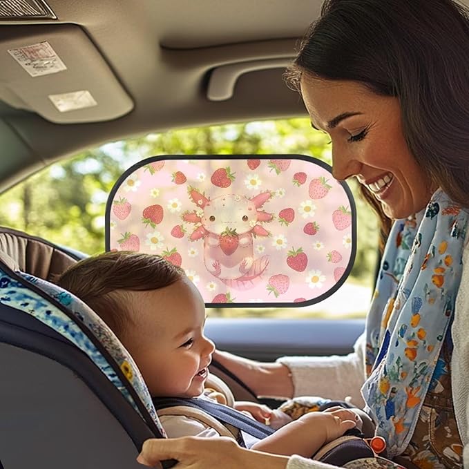 Bulopur Axolotl Strawberry Car Window Shades 2 PCS Auto Size Window Sunshade for Baby in Car Sun Protection and Sun Shade Blocker Easy to Install Universal Automotive Interior Accessories