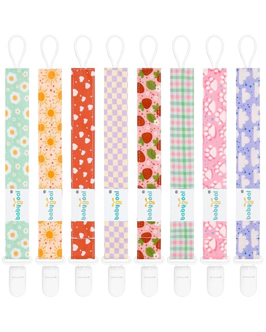 babygoal Plaid Pacifier Clips, 6 Pack Binky Paci Holder Leashes Fits for Most Baby Pacifiers and Binkies