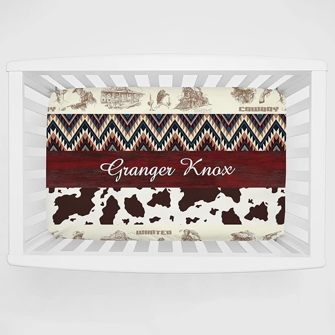 Personalized Pack and Play Sheets for Baby Boys - Custom Name, Fitted Sheet with Name, Soft and Breathable Material (Cowboy)