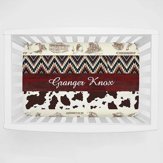 Personalized Pack and Play Sheets for Baby Boys - Custom Name, Fitted Sheet with Name, Soft and Breathable Material (Cowboy)