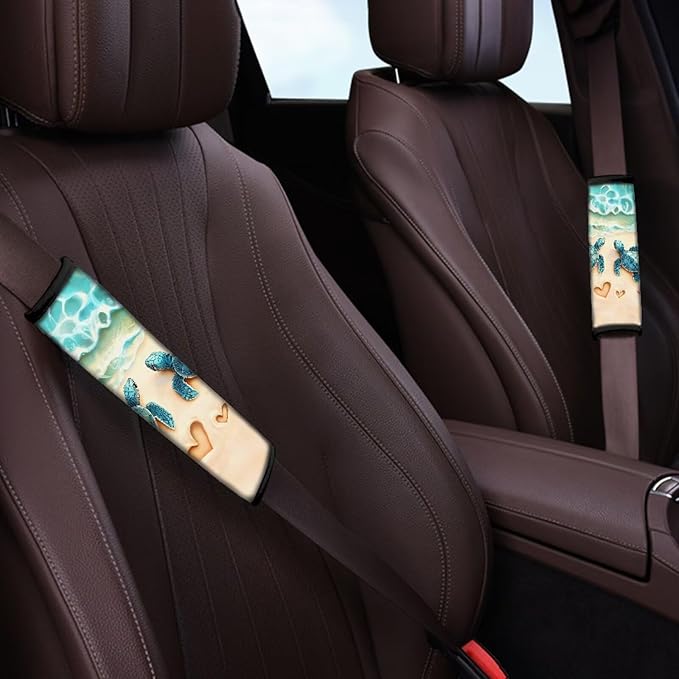 Sea Turtle Automotive Seat Belt Pads Sea Turtle Safety Belt Strap Shoulder Pad Universal Safety Strap Cover for Auto SUV Truck Airplane Backpack 2 Packs Car Seat Belt Cover Pad