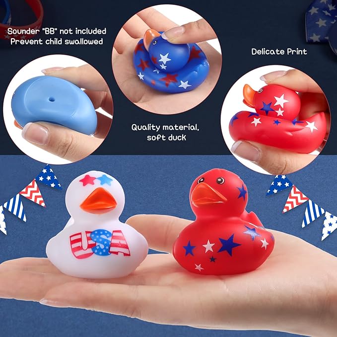 Jerify 12 Pcs 2 Inch Patriotic Rubber Ducks Summer Small Shower Float Rubber Ducks Star Rubber Ducky for Bath Birthday Gifts Baby Showers Beach Pool 4th of July Independence Day (Classic)