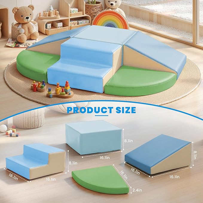 Hoohtoot PU Leather Foam Blocks for Toddlers: 6-Piece Indoor Climbing Play Set - Soft Climbing and Sliding Blocks - Baby Learning Gym - Toddler Activity Structure for Preschool