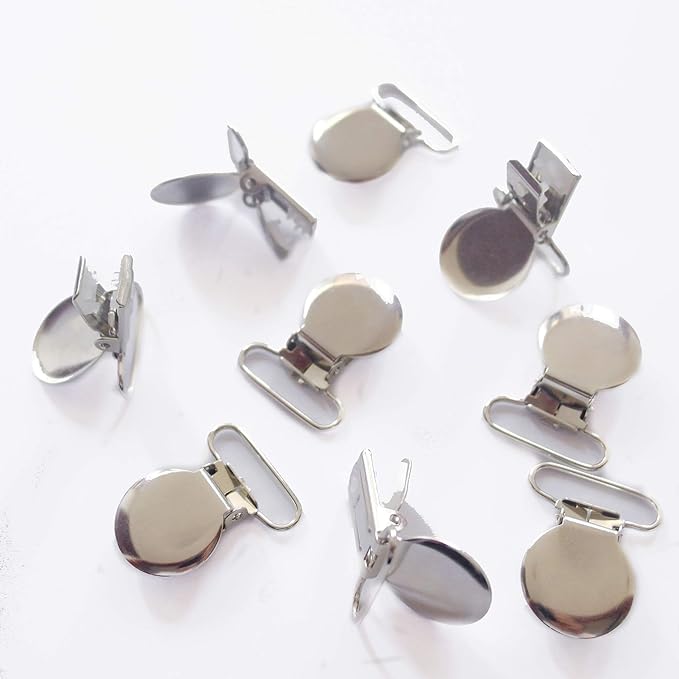 1" Pacifier Suspender Clips, Pacifier Clips with Plastic Teeth Insert to Protect Fabric Perfect for Crafts Making Pacifier Holders/Bib/Dummy Holder Clip Silver (20pcs)