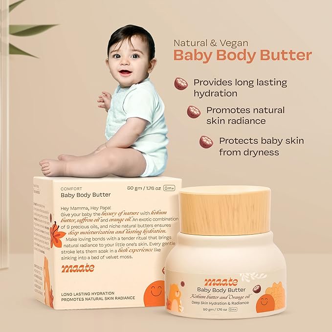 MAATE Baby Body Butter (50 gm) | Enriched with Pure Kokum Butter, Shea Butter, Orange & Saffron Oil | Baby Cream For Face, Skin & Body | Baby Body Butter For Kids 0-12 years | Baby Moisturizer Cream
