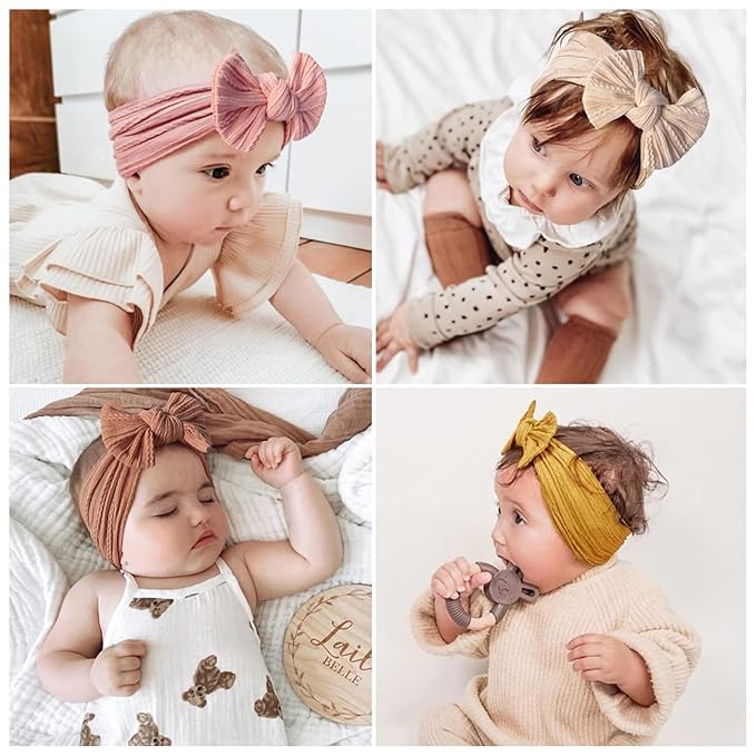 ALinmo 12PCS Baby Nylon Headbands Hairbands Hair Bow Elastics for Baby Girls Newborn Infant Toddlers Kids
