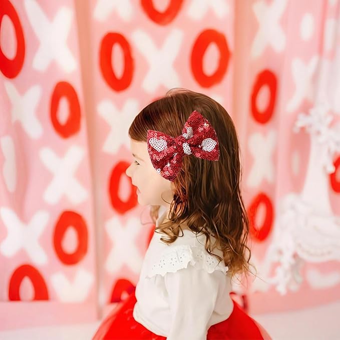 Valentines Red Sequin Hair Bows for Girls Pink Sparkly Alligator Clips Pink Love Heart Glitter Valentine's Day Hair Accessories for Little Teen Toddler Girls Kids Gift