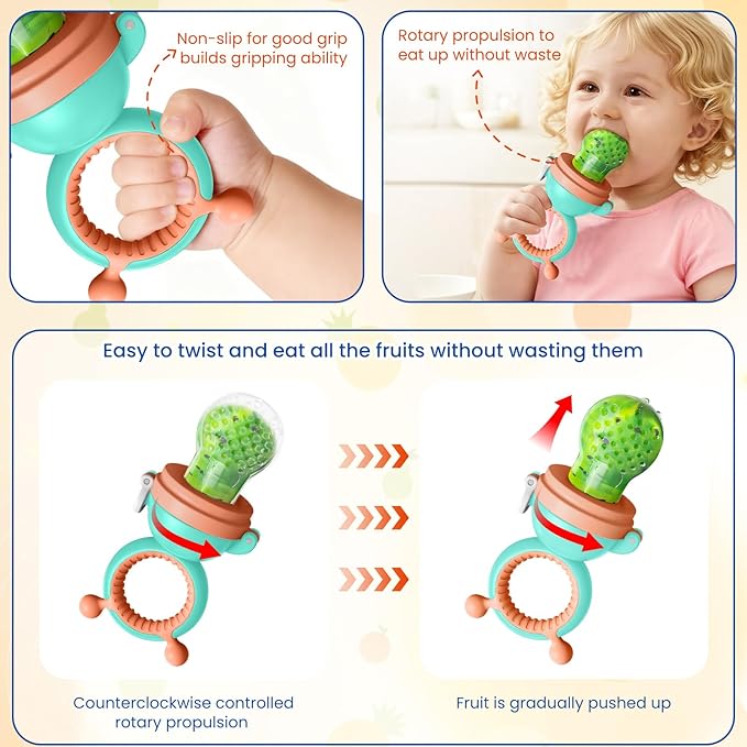Baby Fruit Food Feeder Pacifier - Fresh Teething Pacifiers, 3 Different Size Silicone Pouch,Teethers for Babies 6-24Months, Baby Solid Food Essentials, Nutrition Feeder, BPA Free,1 Pice, Blue