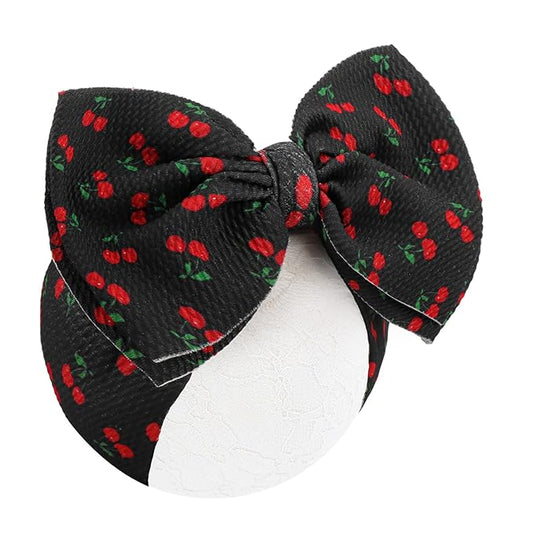 YanJie 7" Large Cherry Tied Bow Headbands for Baby Girls Black Bow Big Bows Infant Wide Hairbands Red Fruit Hair Accessories for Girl Outfit
