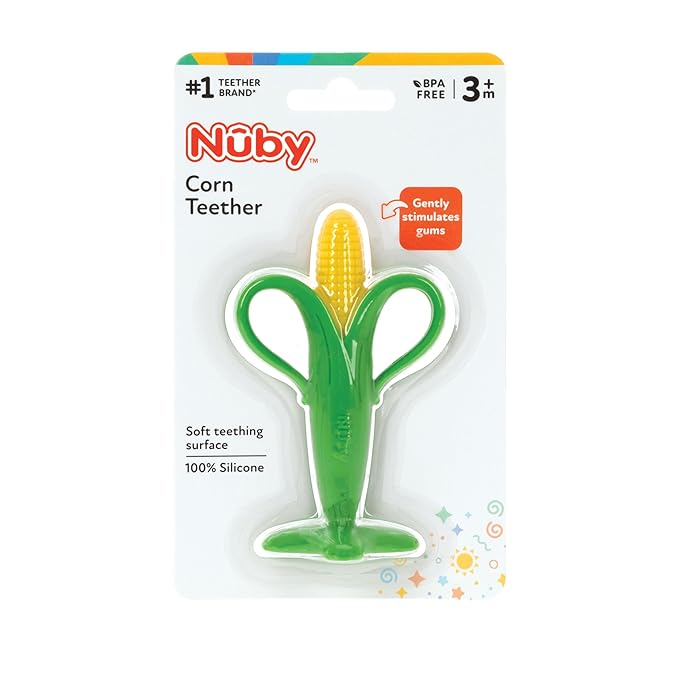 Nuby Soothing Corn Teether, Green, Green