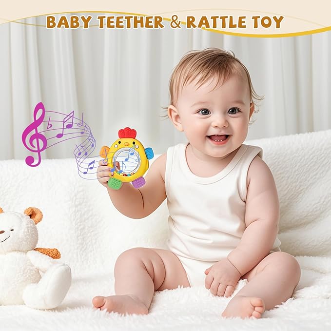 Easter Baby Teething Toys with Rattle for 3-6 6-12 Months, Food Grade Infant Newborn Teether, Baby Essentials Teething Relief, Baby Easter Basket Stuffers Gifts Toys