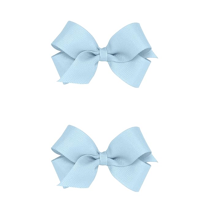 Wee Ones Girls 2 Pack Grosgrain Hair Bows with Plain Wrap Centre on a Wee Stay No Slip Clip, Mini, Millenium Blue