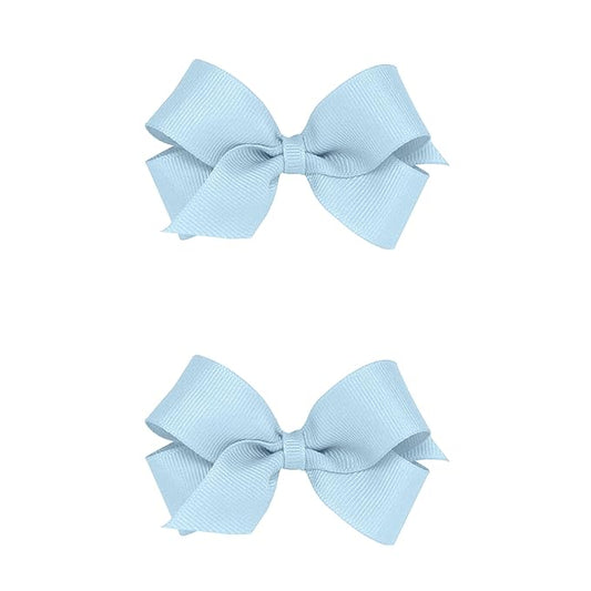 Wee Ones Girls 2 Pack Grosgrain Hair Bows with Plain Wrap Centre on a Wee Stay No Slip Clip, Mini, Millenium Blue