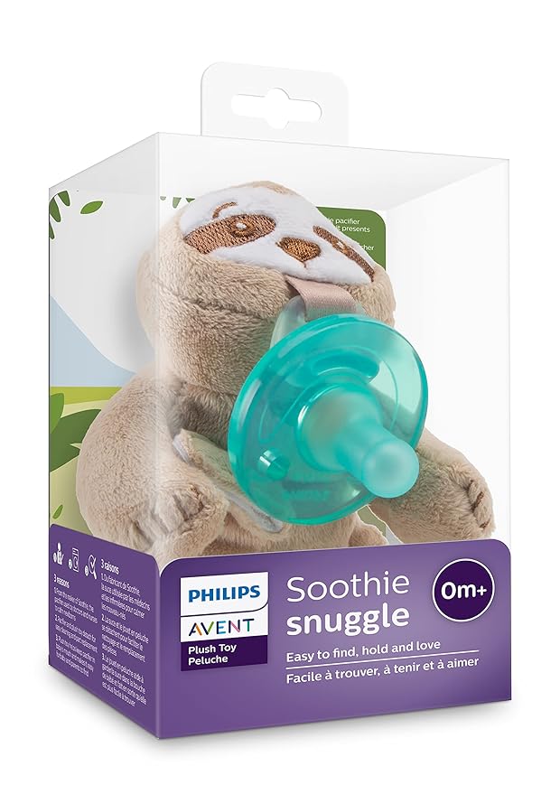 Philips Avent Soothie Snuggle Pacifier Holder with Detachable Pacifier, Sloth, 0m+, SCF347/07