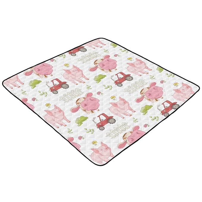 Baby Play Mat Cute Farm Cow Pig and Tractor 50 x 50 Playpen Mat Baby Play Mats for Floor Play Gym Crawling Mat Non-Slip Cushioned Baby Playmat for Infants, Babies, Toddlers