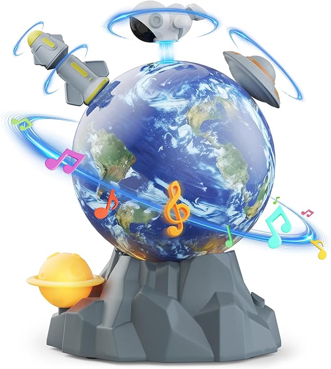 Magnetic Rotating Space Toy Musical Ball with Soft Ambient Light – 360° Spinning Rocket, Astronaut & Spacecraft Playset – Educational STEM Toy & Ideal Christmas or Birthday Gift for Kids Ages 3–10
