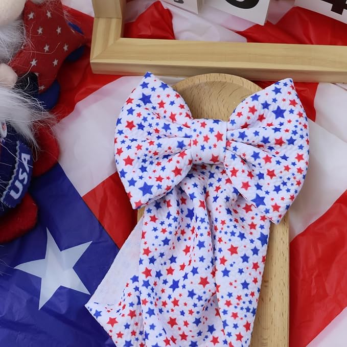 Independence Day Baby Girls Headbands, Red Handmade Star Printed Big Bows for Baby Girls Elastic 4th of July Wide Hairbands for Baby Girl Newborn Infant