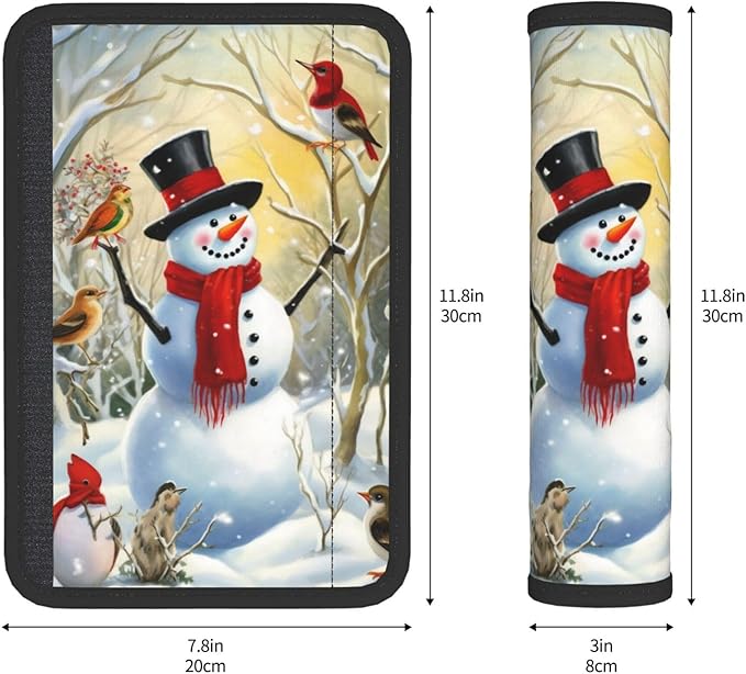 Birds Snowman Winter Seat Belt Cover Fits Cars Trucks SUV Sedans Sweat Absorption Car Seatbelt Strap Cover, Christmas Snowflake Auto Interior Accessories Protector