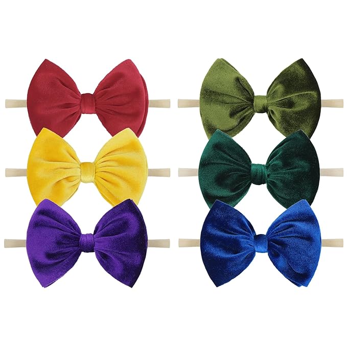 YanJie Velvet Baby Girl Bows Nylon Headbands Soft Newborn Bows Handmade Baby Headbands Hairbands Hair Accessories for Infants Toddlers Child