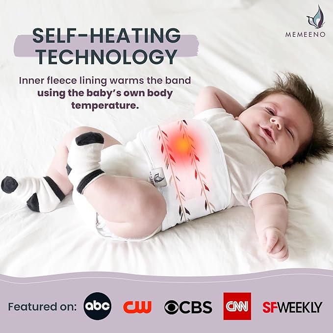 MEMEENO Baby Belly Band for Gas and Colic Baby Relief - Belly Band for Heating Pad for Colic, Heated Tummy Wrap, Feathers