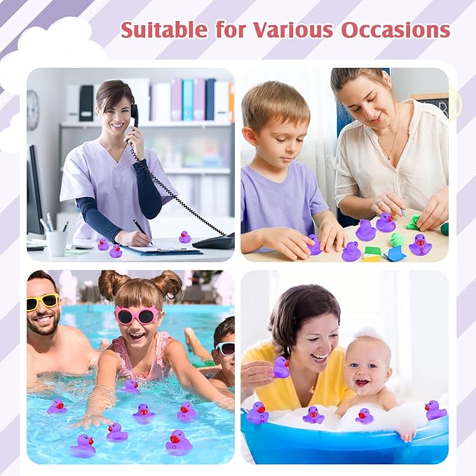 Lunmon 200 Pcs Purple Rubber Ducks Alzheimers Awareness Ribbon Bath Duck Float Mini Bath Toys Bulk Pancreatic Cancer Domestic Violence Awareness Products for Charity Event Supplies