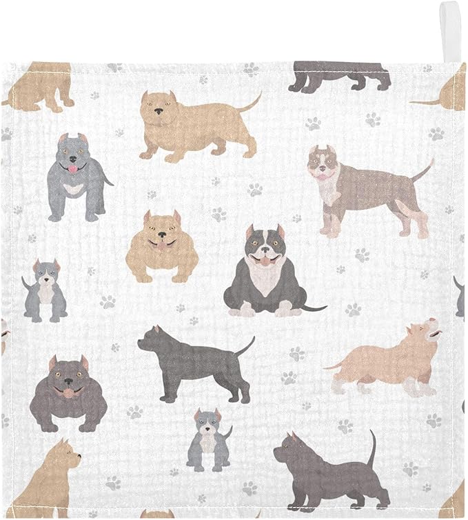 vvfelixl American Bully Dogs Baby Burp Cloths Baby Muslin Washcloths for Boys Girls Cotton Baby Face Towel for Newborn Infants Soft and Absorbent 11.8 X 11.8In, 5 Pack