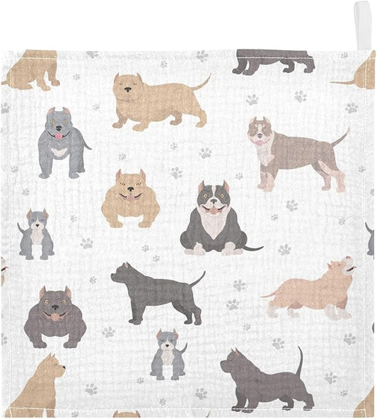 vvfelixl American Bully Dogs Baby Burp Cloths Baby Muslin Washcloths for Boys Girls Cotton Baby Face Towel for Newborn Infants Soft and Absorbent 11.8 X 11.8In, 5 Pack