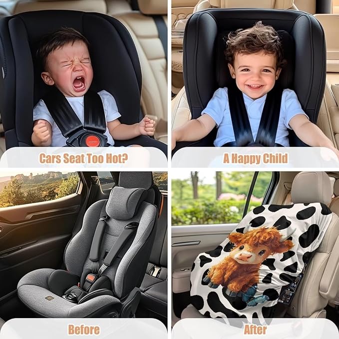 Car Seat Sun Shade Cover Cute Highland Cow Car Seat Protector for Child Car Seat, Universal Fit, Keeps Baby's Carseat at Cooler Temperature, Blocks Out Heat & Sun UV Covers