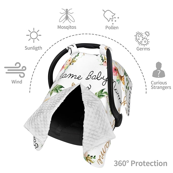 Winter Carseat Cover for Baby Personalized Woodland Baby Car Seat Cover with Name Custom Minky Car Seat Canopy Boys Girls Infant Carrier Covers Nursing Cover Toddler Blanket