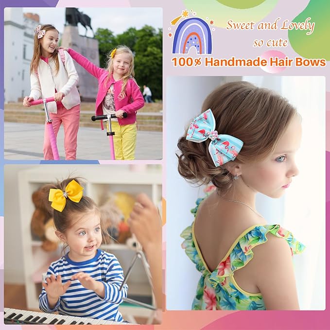 12 Pcs 5 Inch Hair Bows for Girls,Colorful Rainbow Heart Girls Hair Bows Grosgrain Ribbon Hair Bow With Alligator Clips for Toddlers Little Children Kids Teens