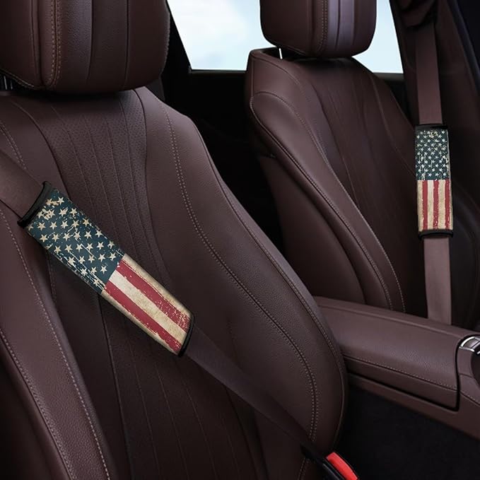 American Flag Seat Belt Cover Seatbelt Shoulder Pad 2 Pack Soft Car Seat Shoulder Strap Pads Seatbelt Straps Covers for Kids Adults Neck Protector