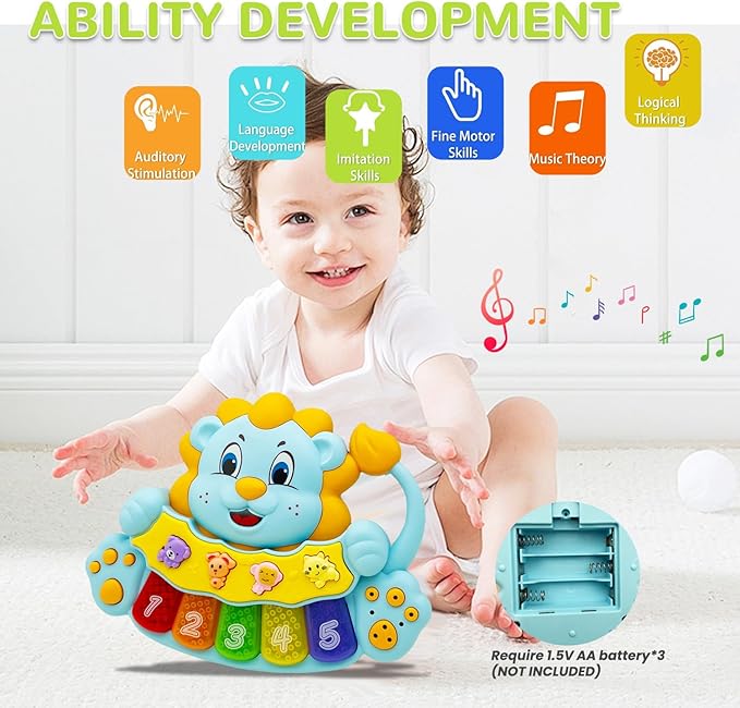 Baby Piano Keyboard Toys 12-18 Month Early Learning Light Up Music Toys Infant Gifts for 1 Year Old Boys Girls (Lion)