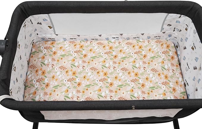 Pack n Play Sheet Stretchy Fitted Portable Mini Crib Sheets Set 2 Pack,Playard Sheets Convertible Playard Mattress Cover,Ultra Soft Jersey Material, Orange & Floral