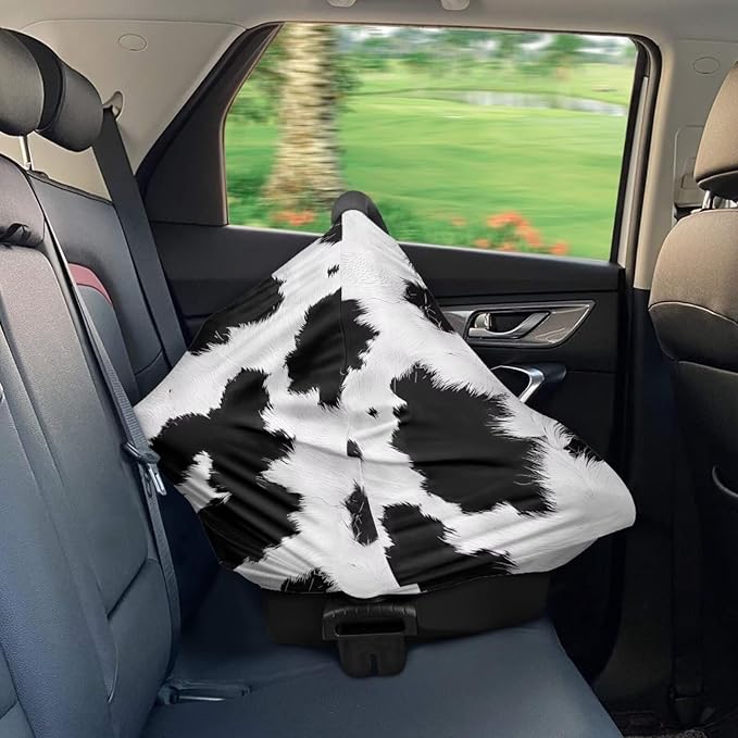 Forchrinse Black and White Cow Print Nursing Cover Breastfeeding Scarf Soft Car Seat Cover for Babies Girls Infant Carseat Multi-Use Cover